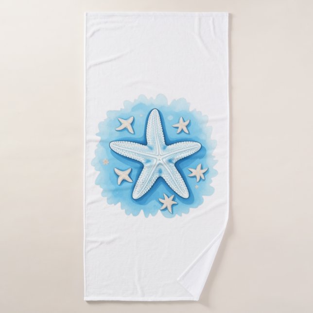 Starfish in Blue Bath Towel (Bath Towel)