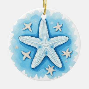 Starfish in Blue Ceramic Ornament