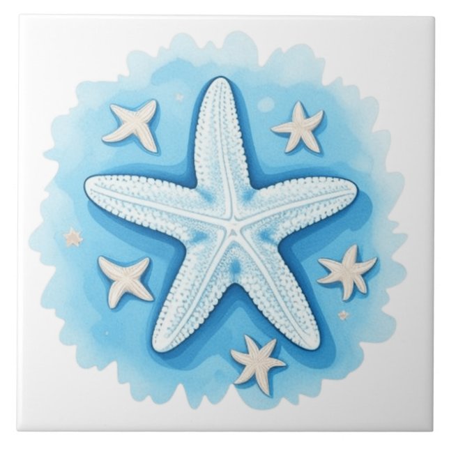 Starfish in Blue Ceramic Tile (Front)