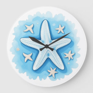 Starfish in Blue Large Clock