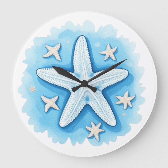 Starfish in Blue Large Clock (Front)