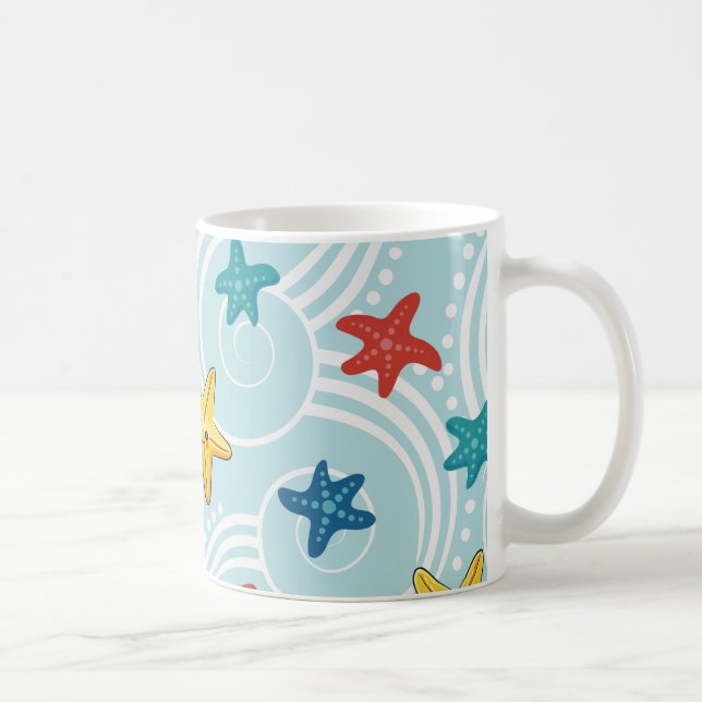 Starfish in Swirly Ocean Coffee Mug (Right)