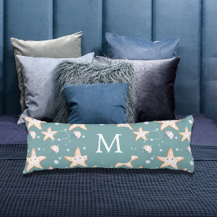 Starfish jellyfish green dark cyan monogram body cushion