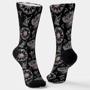 Starfish Jellyfish Seaweed Black Pattern Socks