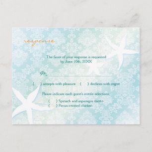 Starfish + Jewelled Damask Wedding RSVP (4.25x5.6) Invitation Postcard