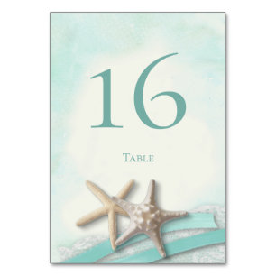 Starfish Lace and Aqua Ribbon Table Number Card