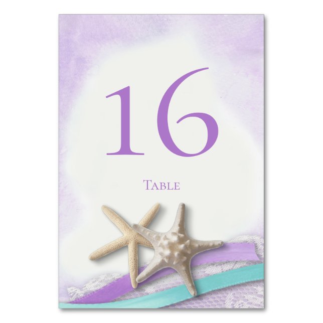 Starfish Lace and Orchid Ribbon Table Number Card (Back)