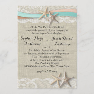 Starfish Lace and Ribbon Invitation