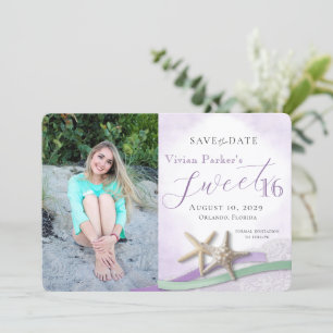 Starfish Lace Sweet 16 Save the Date with Photo