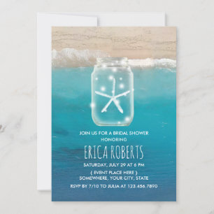 Starfish Mason Jar Tropical Beach Bridal Shower Invitation