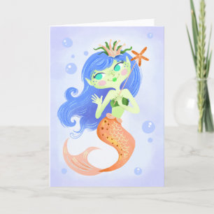 Starfish Mermaid Princess Birthday Card