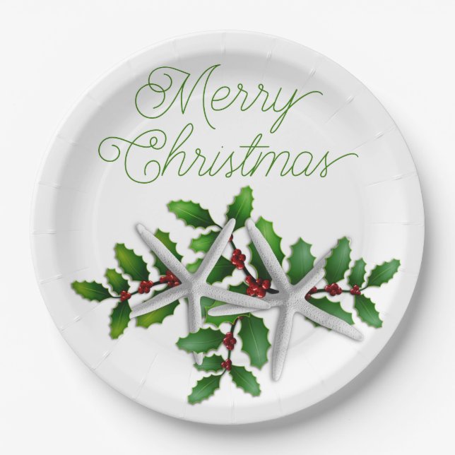 Starfish Merry Christmas Party Paper Plates (Front)
