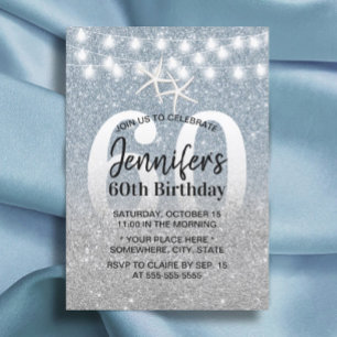 Starfish Modern Dusty Blue Glitter 60th Birthday Invitation