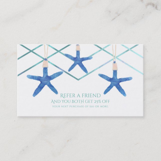 Starfish & Modern Lines Beach Refer a Friend Card (Front)