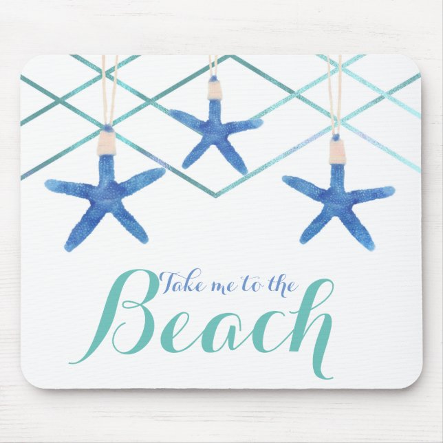 Starfish & Modern Lines Elegant Beach Custom Mouse Pad (Front)