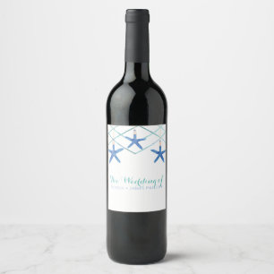 Starfish & Modern Lines Elegant Beach Custom Wine Label