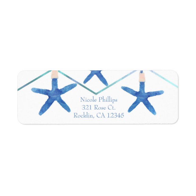 Starfish & Modern Lines Elegant Beach Invitation Return Address Label (Front)