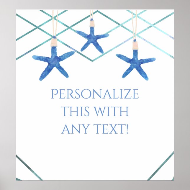 Starfish & Modern Lines Elegant Beach Party Banner Poster (Front)
