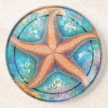 Starfish Mosaic Round Sandstone Coaster