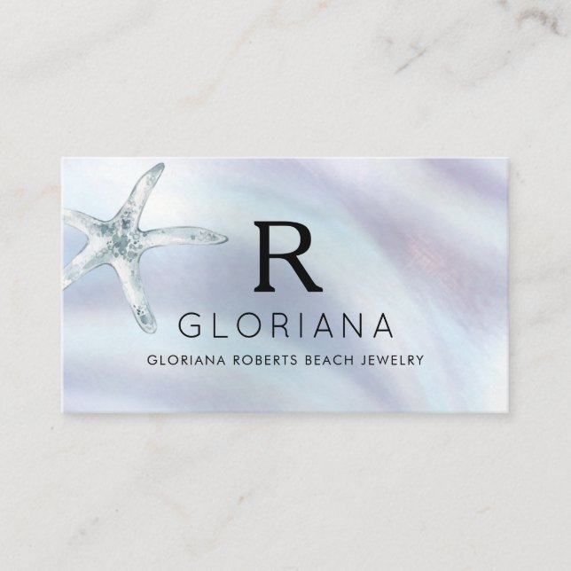 Starfish Mother of Pearl Monogram Logo Business Card (Front)