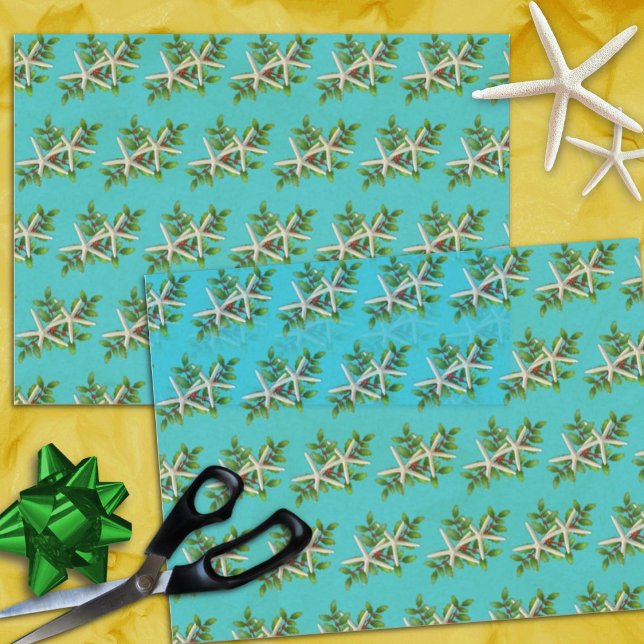Starfish n Holly Aqua Blue Christmas  Tissue Paper (Creator Uploaded)