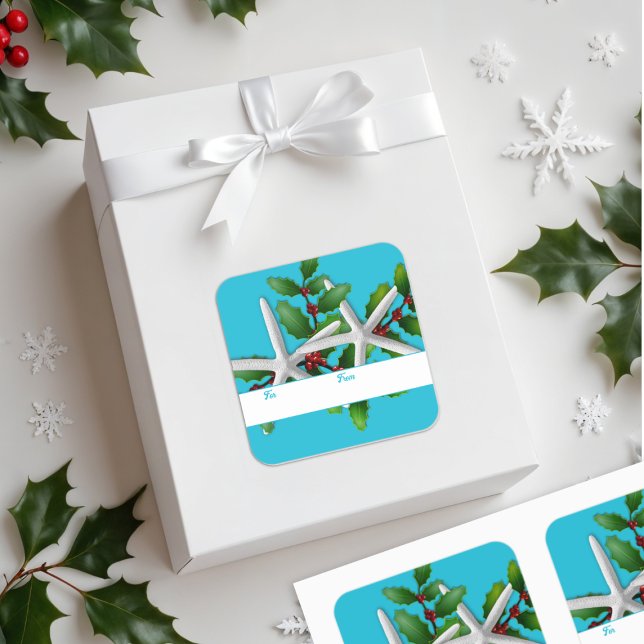 Starfish n Holly Christmas Gift Stickers Aqua (Creator Uploaded)