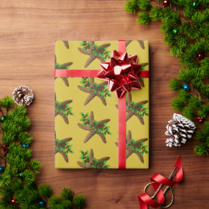 Starfish n Holly Gold Beach Christmas Wrapping Paper