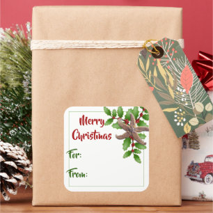Starfish n Holly Green Beach Christmas Gift Tags