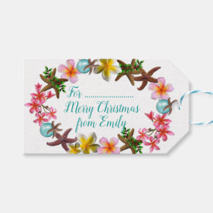 Starfish n Plumeria Flowers Christmas Border Gift Tags