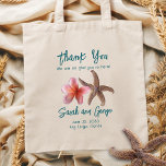 Starfish n Plumeria Welcome Wedding Bag<br><div class="desc">Tropical,  beach wedding welcome bag decorated with a single pink plumeria flower and brown starfish to represent the bride and groom.  Customise four lines of text to welcome guests to a destination wedding event.</div>