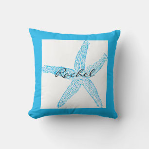 Starfish Name Template Beach Blue Colourful Bright Cushion