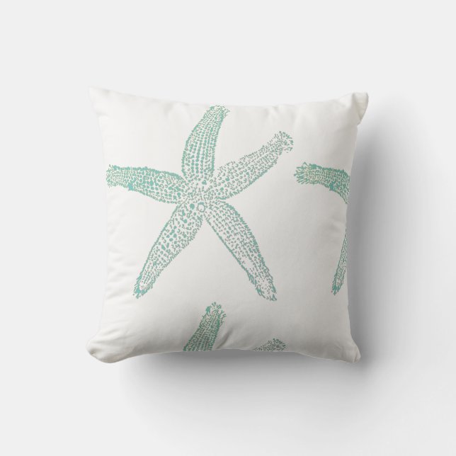 Starfish Nautical Beach Teal Seafoam Green Blue Cushion (Front)