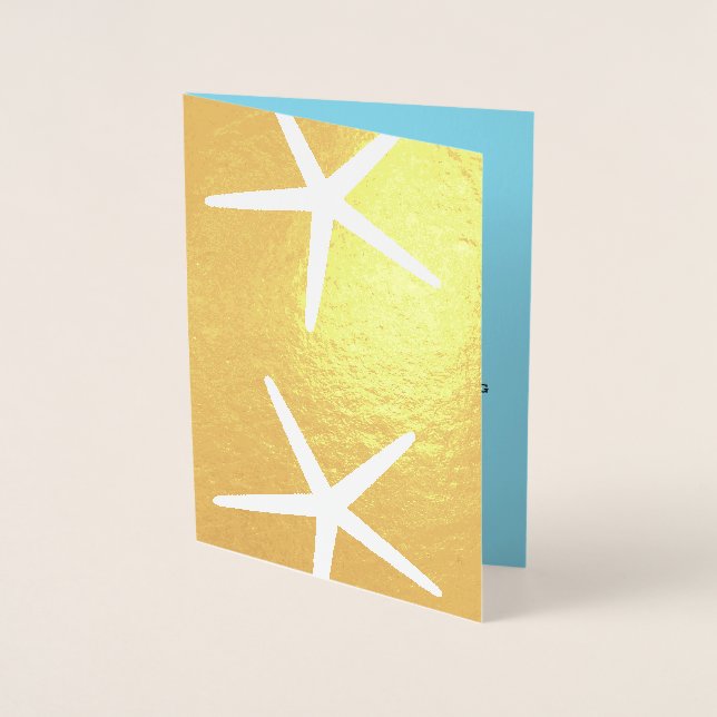 Starfish Nautical Blue White Beach 2023 Wedding Foil Card (Front)