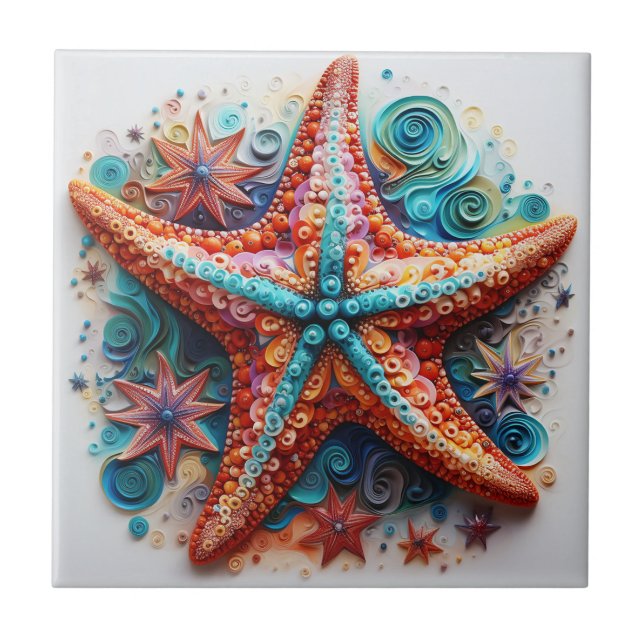 Starfish Nautical Coastal Beach Ceramic Tile (Front)