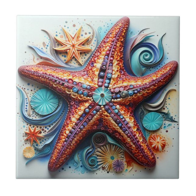 Starfish Nautical Coastal Beach Ceramic Tile (Front)