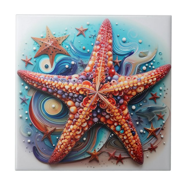 Starfish Nautical Coastal Beach Ceramic Tile (Front)