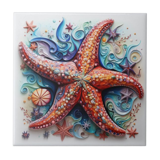 Starfish Nautical Coastal Beach Ceramic Tile (Front)