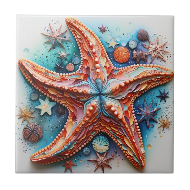 Starfish Nautical Coastal Beach Ceramic Tile (Front)