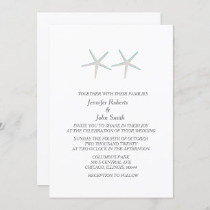 Starfish Nautical Grey Teal White Elegant Wedding Invitation