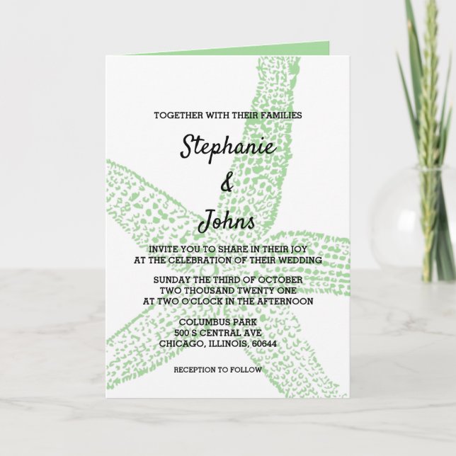 Starfish Nautical Sage Green White 2024 Wedding Invitation (Front)