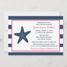 Starfish Nautical Shower Invitation, Navy and Pink