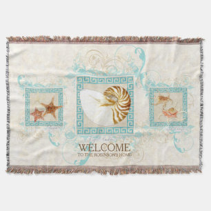 Starfish Nautilus Conch Shell Ocean Personalised Throw Blanket