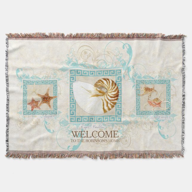 Starfish Nautilus Conch Shell Ocean Personalised Throw Blanket (Front)