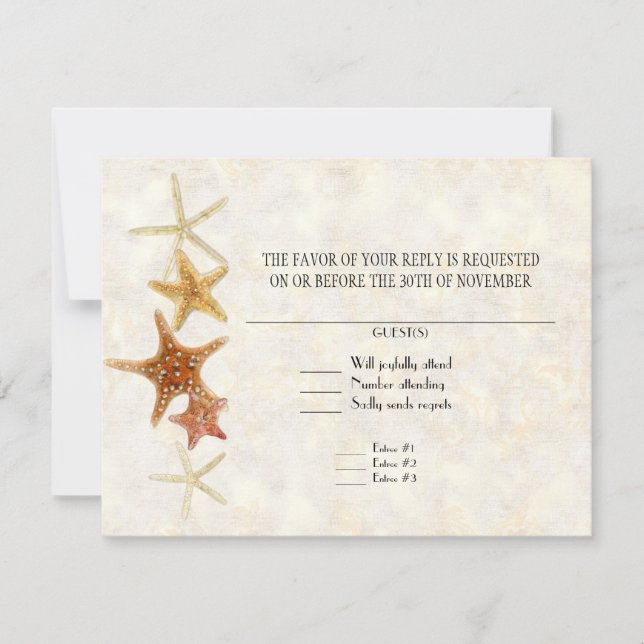 Starfish Nautilus Scallop Sea Shell Modern Pattern RSVP Card (Front)