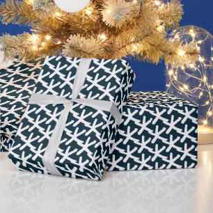 Starfish navy blue and white pattern modern gift wrapping paper