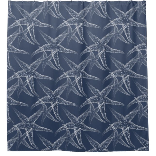 Starfish Navy Blue Beach Shower Curtain (Front)
