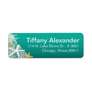 Starfish Netting Beach   aqua Return Address Label