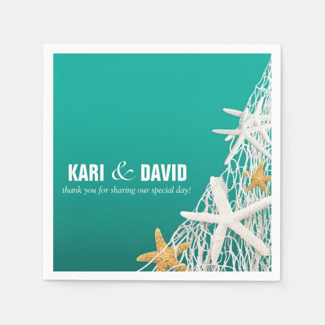 Starfish Netting Beach Cocktail Party | aqua Napkin (Front)