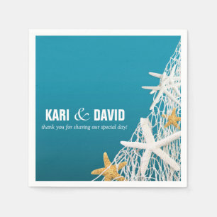 Starfish Netting Beach Cocktail Party   azure blue Napkin