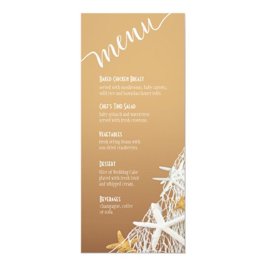Starfish Netting Beach Wedding Menu | sand Card